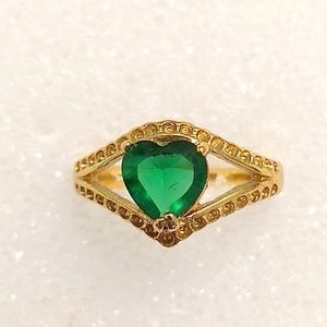Gold Plated Green Gem Heart Ring Size 8
